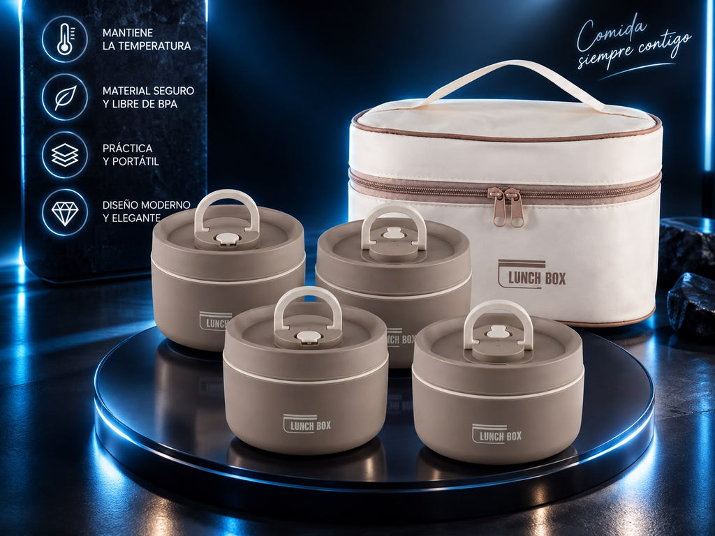 Set de Loncheras Térmicas x4 con Bolsa Térmica