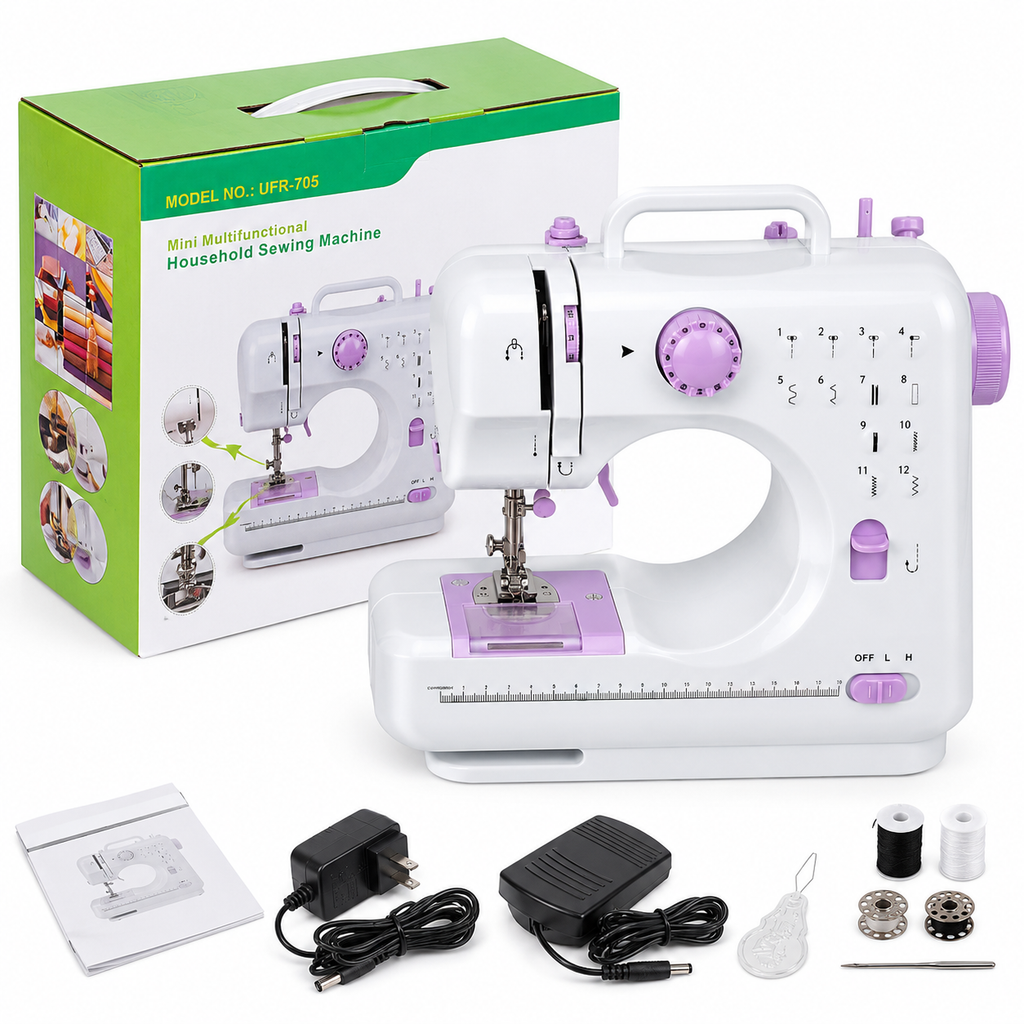 Máquina de Coser Portátil con 12 Puntadas y Luz LED
