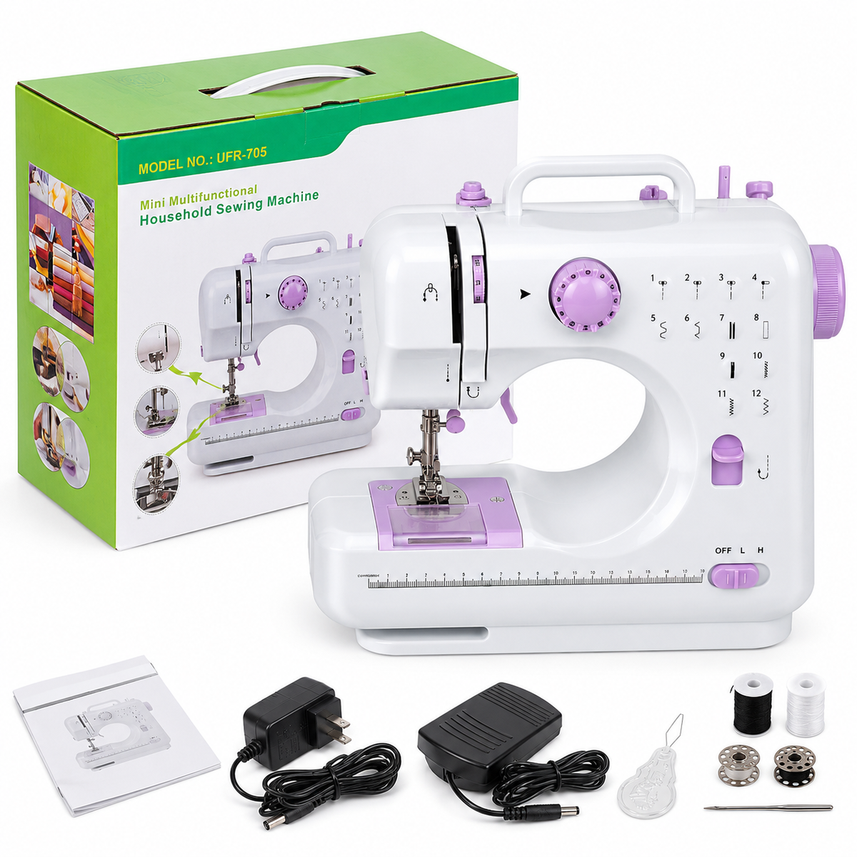 Máquina de Coser Portátil con 12 Puntadas y Luz LED