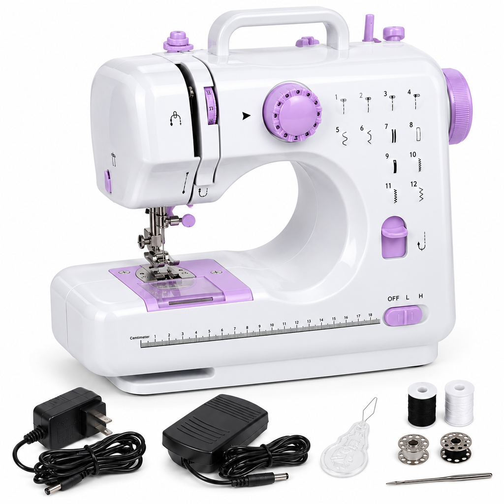 Máquina de Coser Portátil con 12 Puntadas y Luz LED