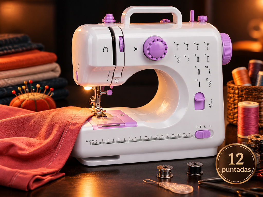 Máquina de Coser Portátil con 12 Puntadas y Luz LED