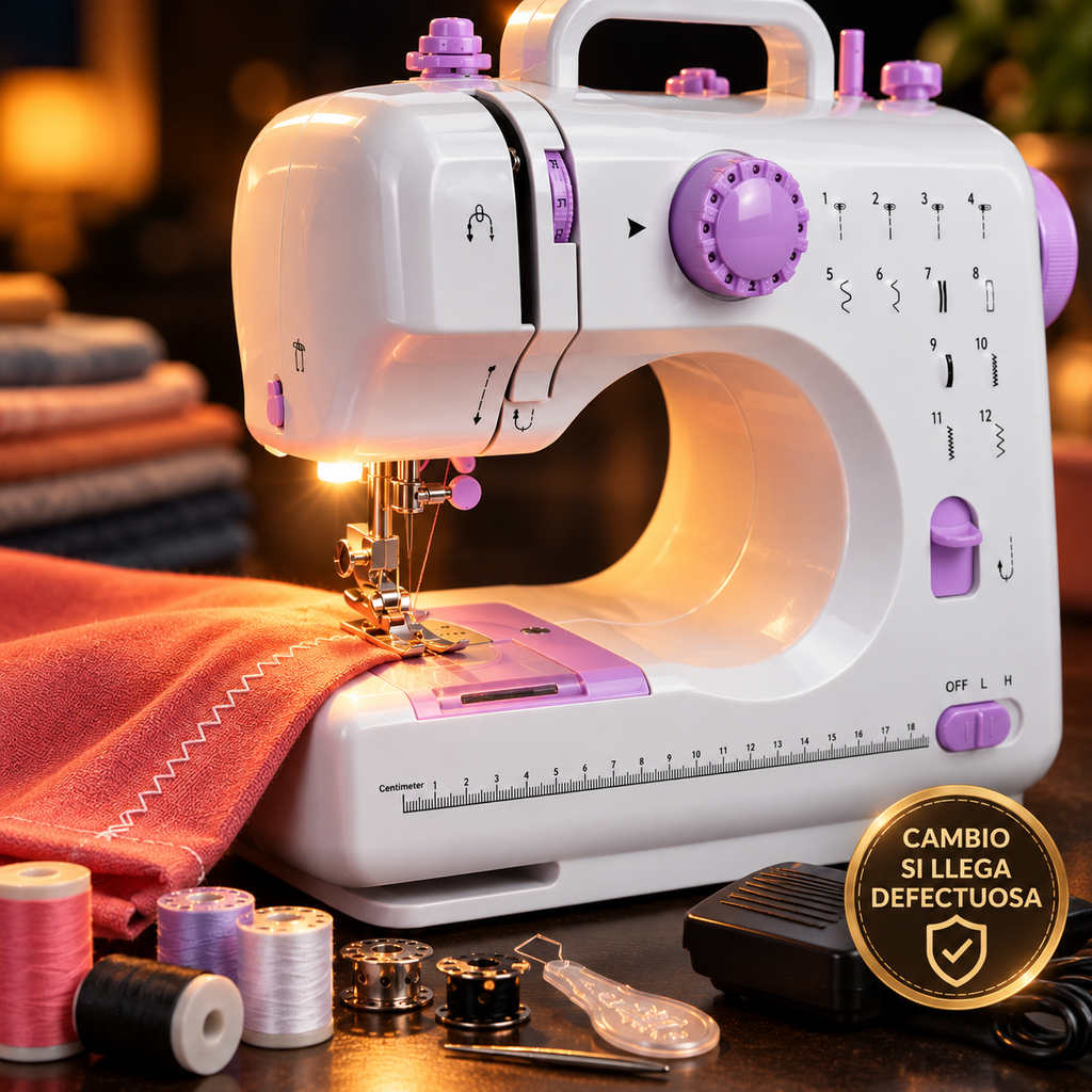 Máquina de Coser Portátil con 12 Puntadas y Luz LED