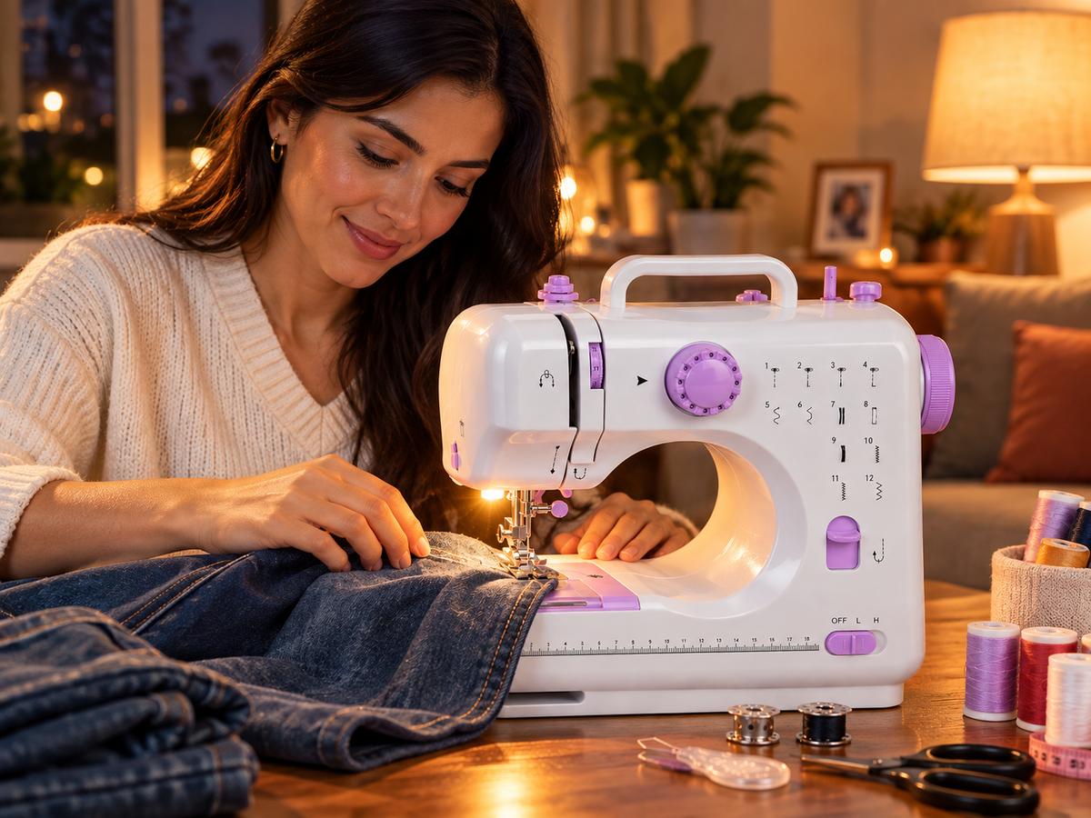 Máquina de Coser Portátil con 12 Puntadas y Luz LED